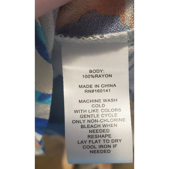 NEW 89th & Madison Lace Sleeve Blue Orange Floral Tie Back Elastic Neck Top - Picture 8 of 10